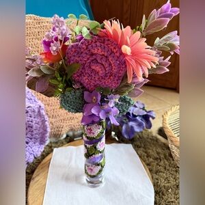Handcrafted Floral Crochet Vase - Purple and Pink